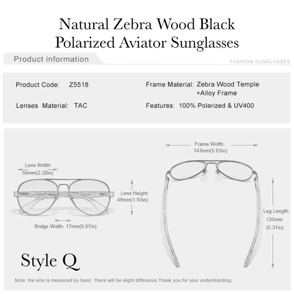 KINGSEVEN Natural Zebra Wood Blue Mirrored Polarized Aviator Sunglasses - Picture 16 of 16